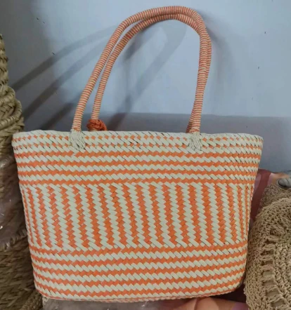 Beg Tote Besar Tenun Kertas Jingga&kuning