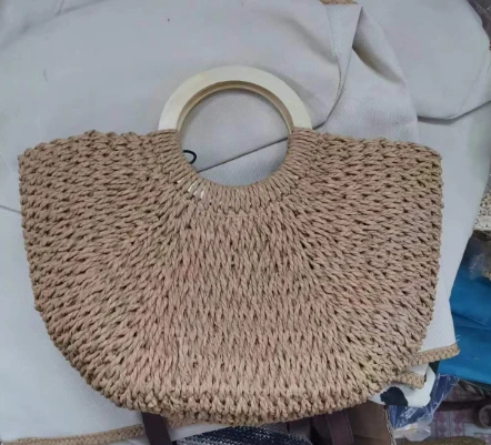 Beg Pantai Anyaman Kertas Pemegang Kayu