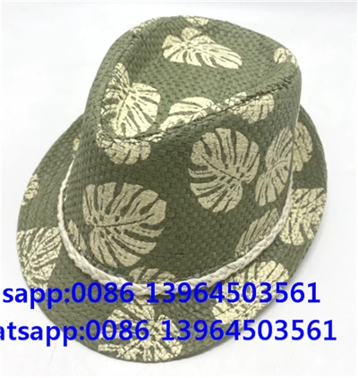 Topi Bernafas Fedora Bercetak Daun Palma