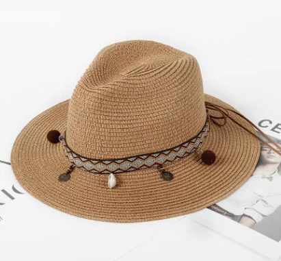 Topi Pantai Wanita Straw Reben