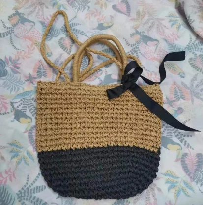 Beg Anyaman Kertas Pemegang Panjang Coklat&hitam