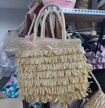 Tassels Handwoven Beidge Straw Bag