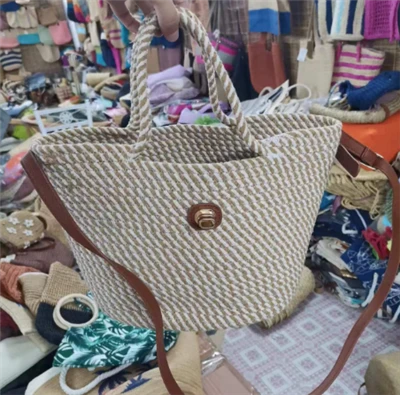 Beg Wanita Tali Kapas Tenunan Tangan Dengan Pemegang Panjang PU