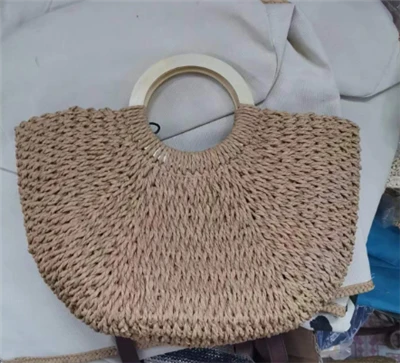 Beg Pantai Anyaman Kertas Pemegang Kayu