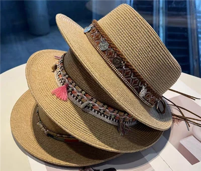 Topi Pantai Jerami Wanita Boho Coklat