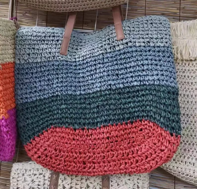 Beg Jerami Asli Kertas Kait Berbilang Warna