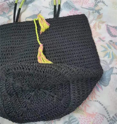 Beg Wanita Jerami Kertas Hitam Besar