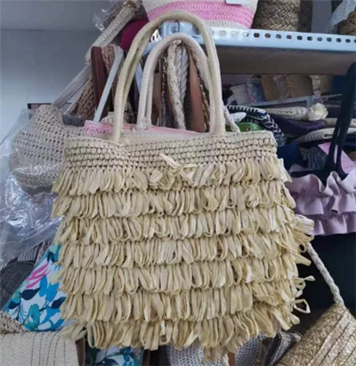 Tassels Handwoven Beidge Straw Bag