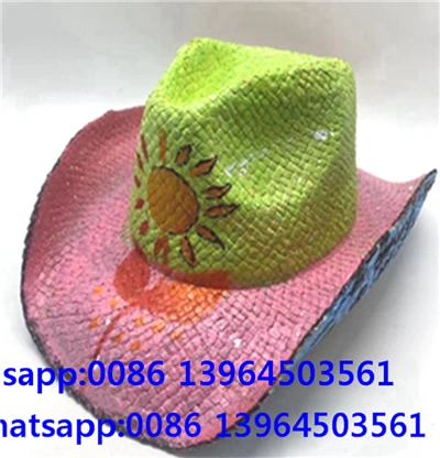 Topi Matahari Jerami Kertas Tenunan Tangan Dengan Lukisan