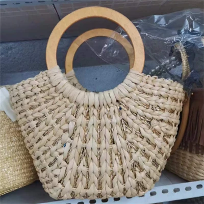 Kayu mengendalikan beg jerami tenunan jagung jagung