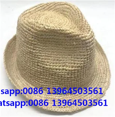 Topi Jerami Lembut Fedora Mengait Tangan